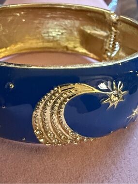 Enamel Crescent Moon & Star Bangle Bracelet, 2.5” Diameter (J0283)